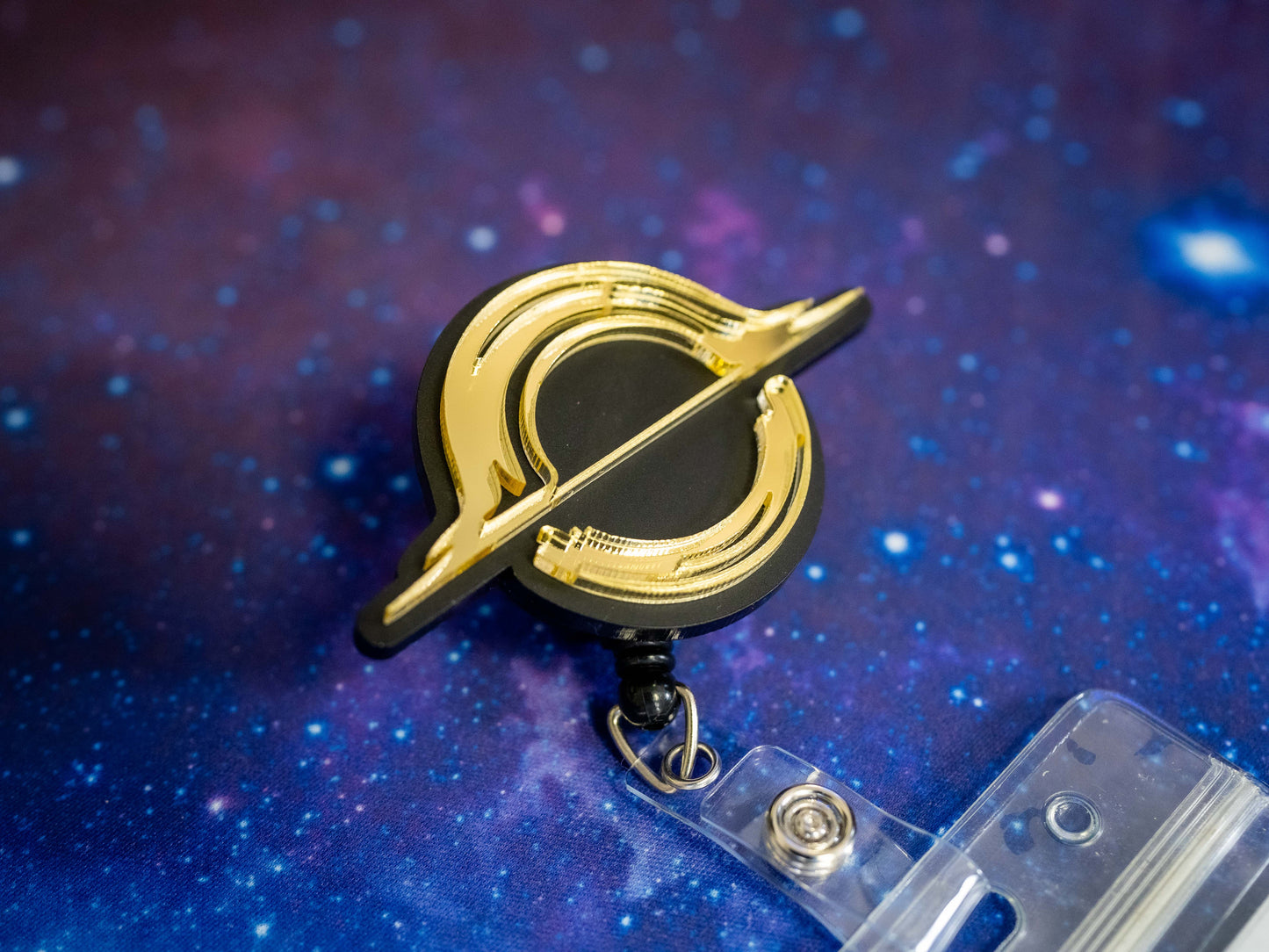 Mirrored Black Hole Retractable Badge Holder Reel