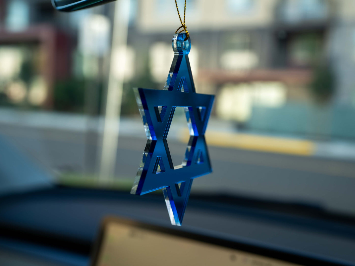 Star of David Ornament – Mirrored Silver and Blue Acrylic Judaica Decor