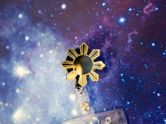 Mirrored Filipino Sun Araw  Retractable Badge Holder Reel