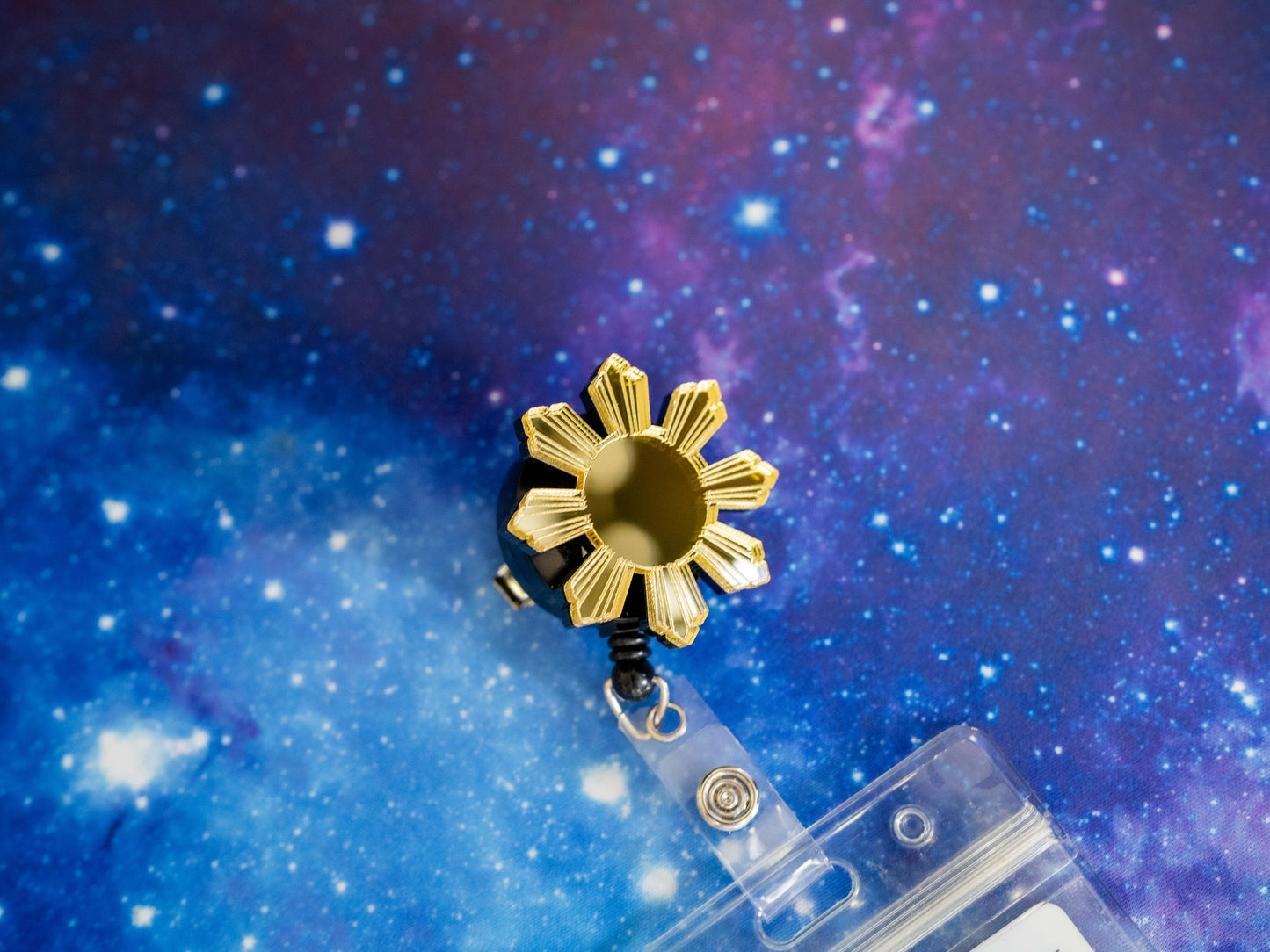 Mirrored Filipino Sun Araw  Retractable Badge Holder Reel