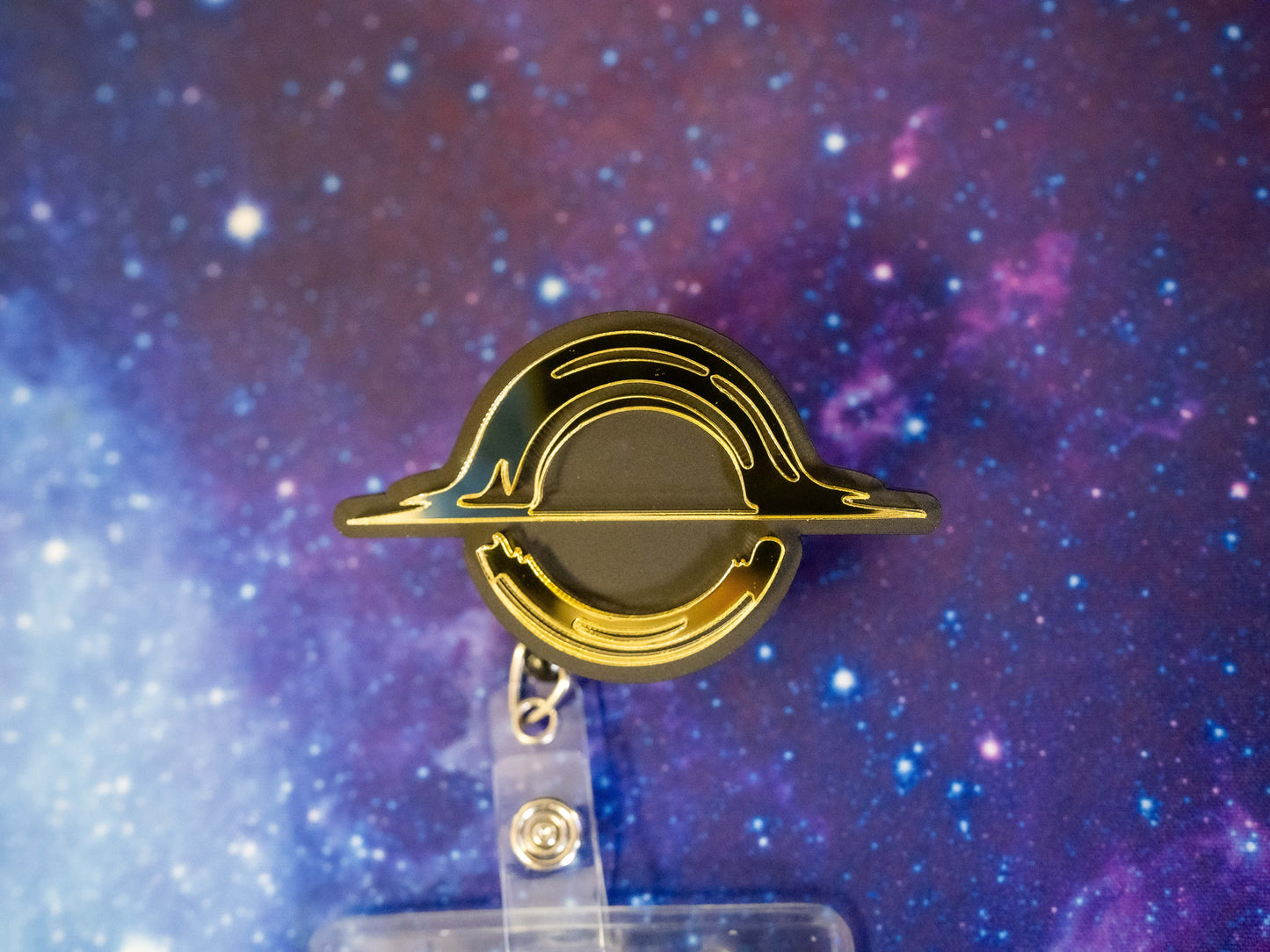 Mirrored Black Hole Retractable Badge Holder Reel
