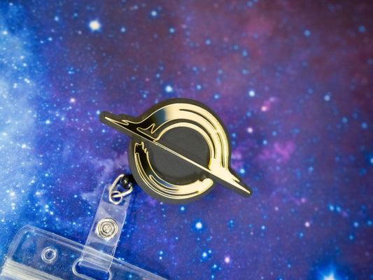 Mirrored Black Hole Retractable Badge Holder Reel