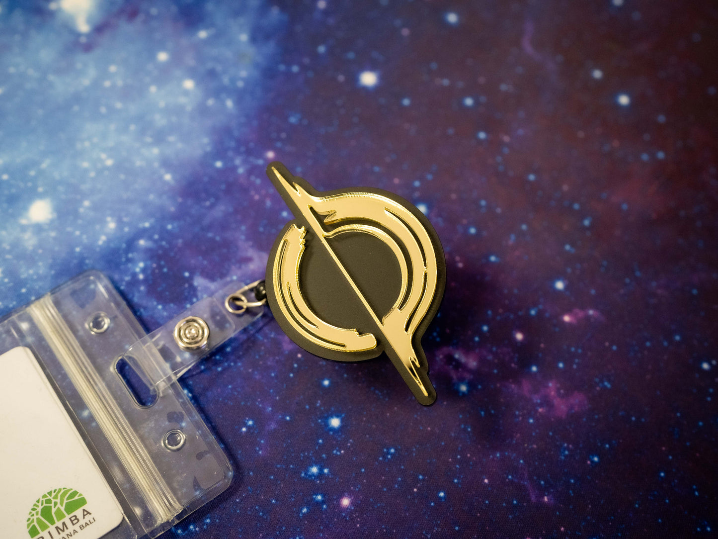 Mirrored Black Hole Retractable Badge Holder Reel