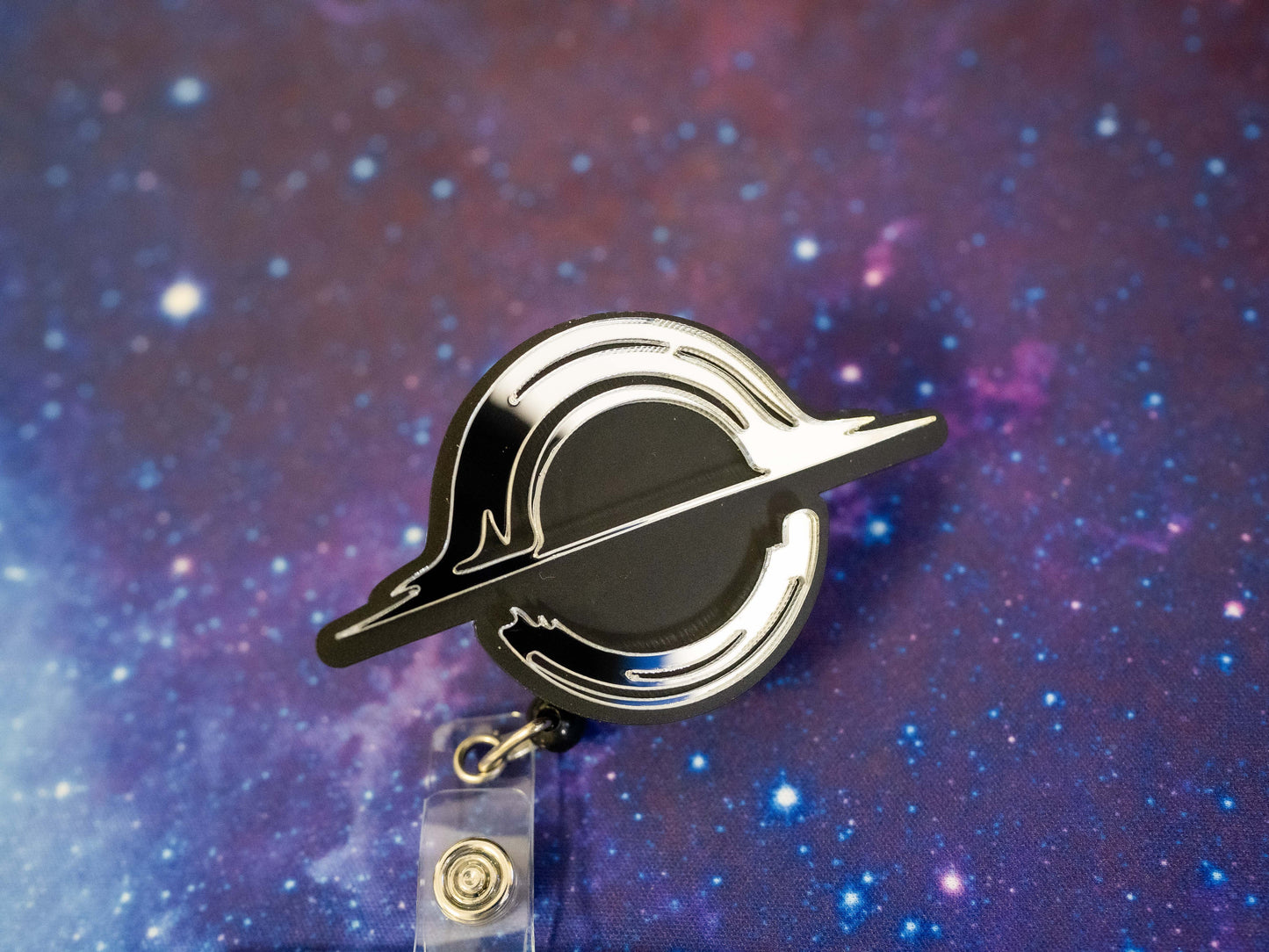 Mirrored Black Hole Retractable Badge Holder Reel