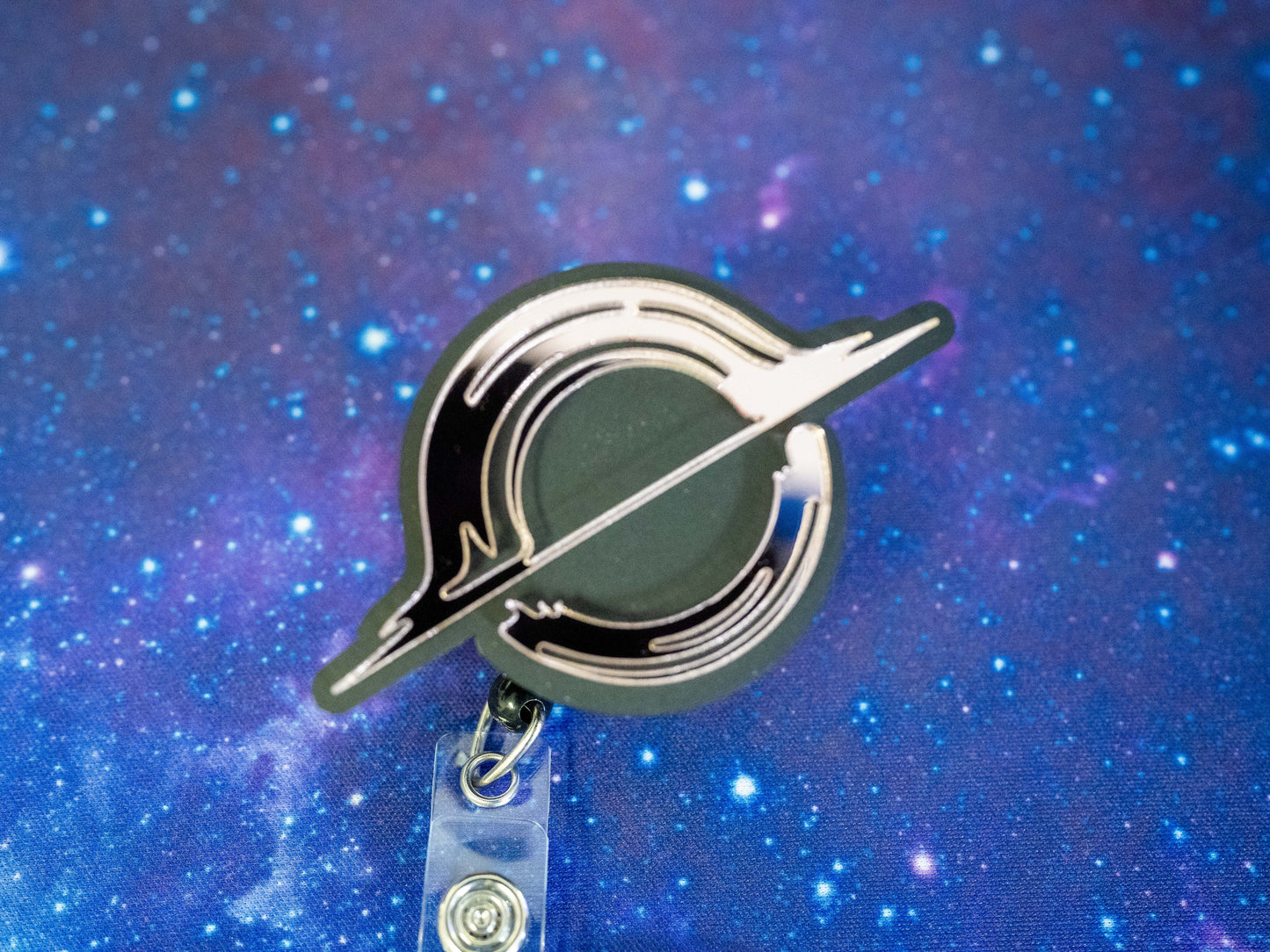 Mirrored Black Hole Retractable Badge Holder Reel