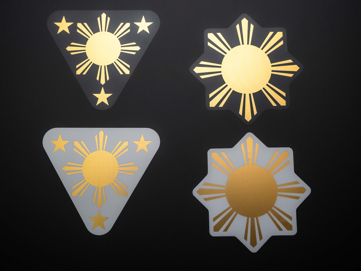 Filipino Sun Araw Themed Sticker Decal (4-Pack) in Premium Gold Foil [FREE SHIPPING!]