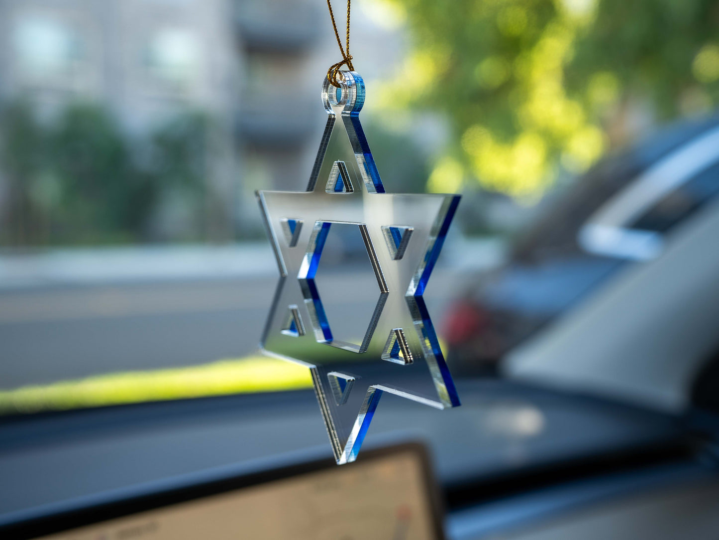 Star of David Ornament – Mirrored Silver and Blue Acrylic Judaica Decor