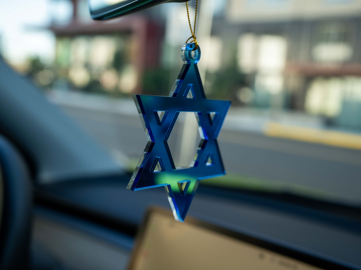 Star of David Ornament – Mirrored Silver and Blue Acrylic Judaica Decor