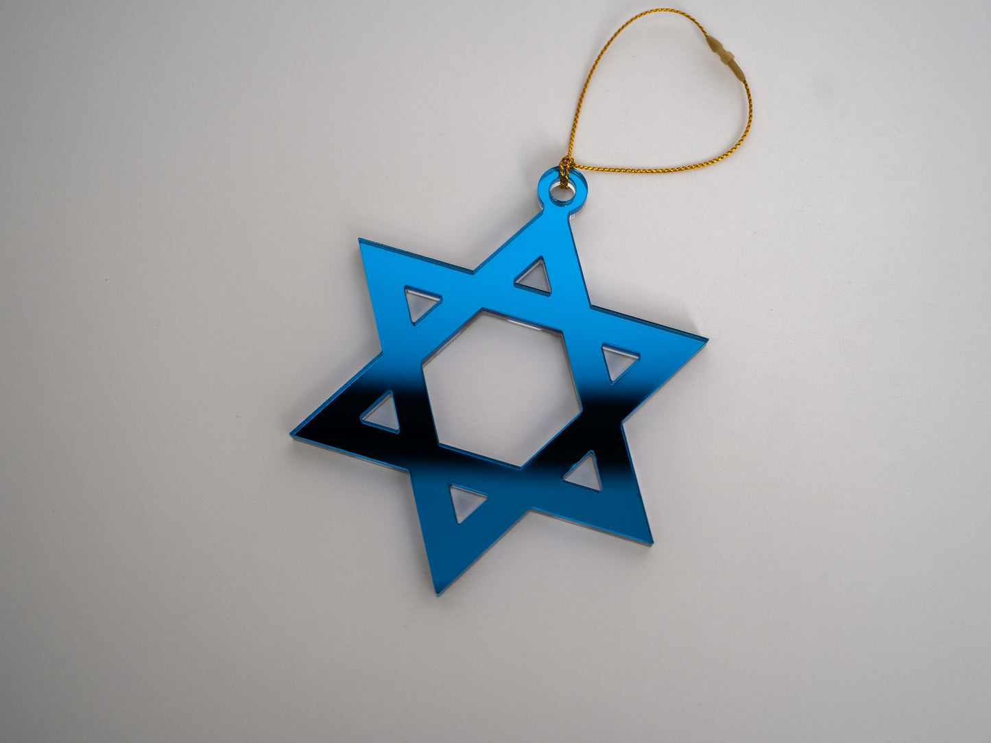 Star of David Ornament – Mirrored Silver and Blue Acrylic Judaica Decor