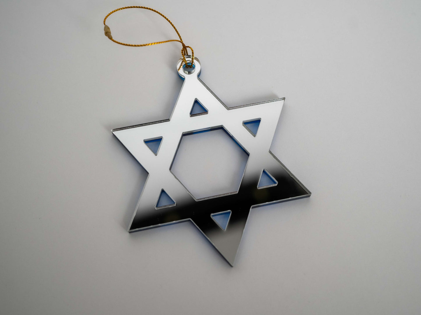 Star of David Ornament – Mirrored Silver and Blue Acrylic Judaica Decor
